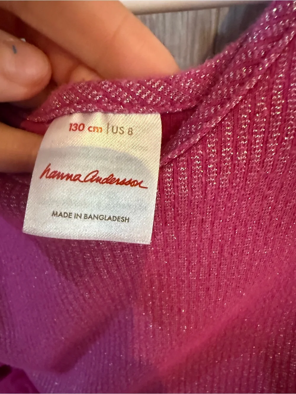 Hanna Andersson Magenta Long Sleeve Tulle Tiered Knit Cotton Sparkle Dress 8 - Picture 5 of 7